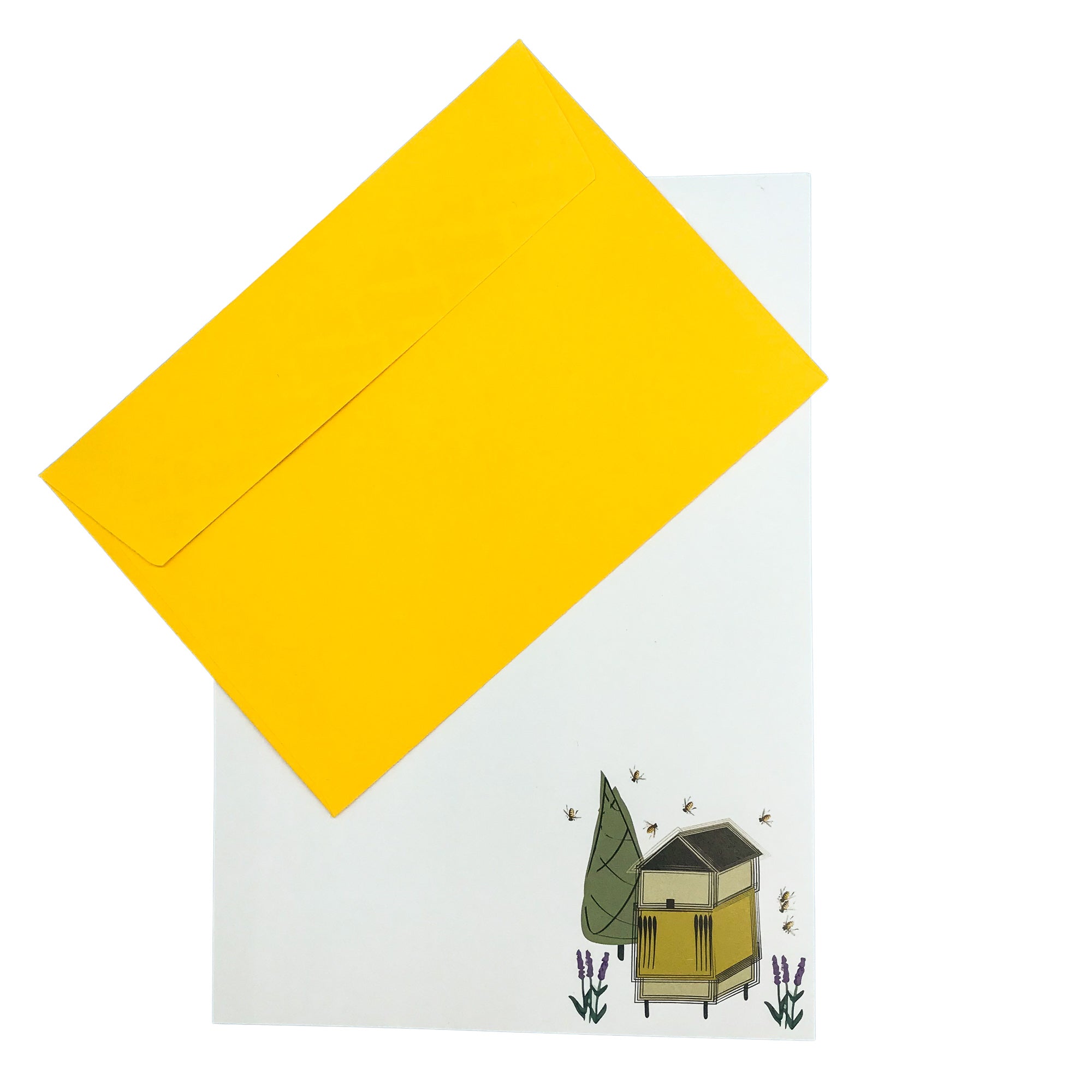 a yellow envelope with a picture of a house on it