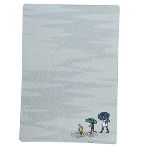 a drawing of two people walking in the rain with an umbrella