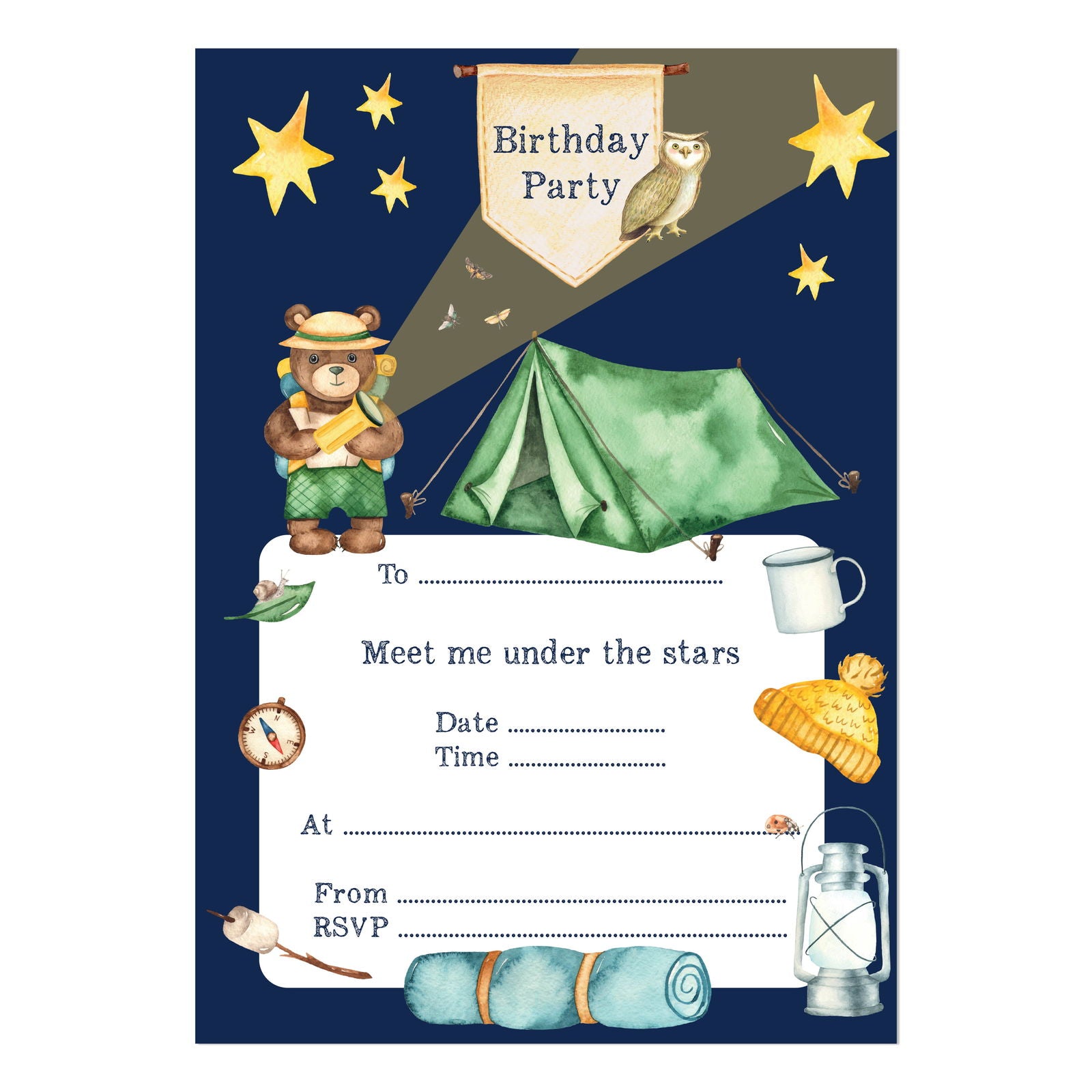 Camping Party Invitations - Mustard and Gray Ltd