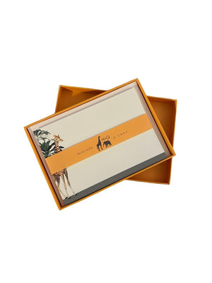 Darwin's Menagerie "Grand Giraffe" Notecard Set with Laid Envelopes - Mustard and Gray Ltd