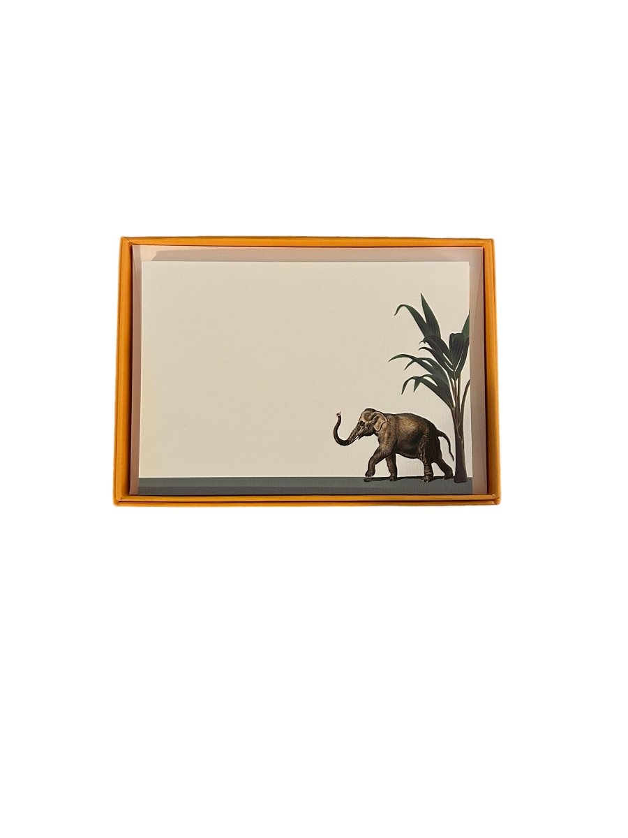 Darwin's Menagerie "Hasty Elephant" Notecard Set with Laid Envelopes - Mustard and Gray Ltd