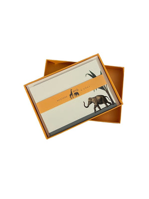 Darwin's Menagerie "Hasty Elephant" Notecard Set with Laid Envelopes - Mustard and Gray Ltd