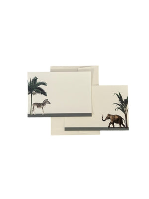 Darwin's Menagerie "Hasty Elephant Placid Zebra" Notecard Set with Laid Envelopes - Mustard and Gray Ltd