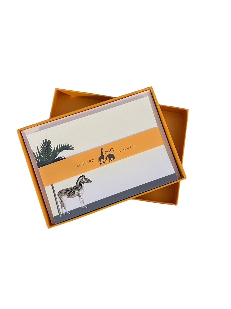 Darwin's Menagerie "Placid Zebra" Notecard Set with Laid Envelopes - Mustard and Gray Ltd