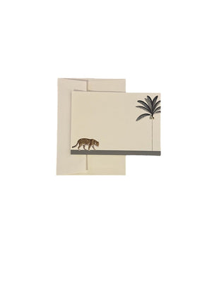 Darwin's Menagerie "Strutting Peacock Prowling Leopard" Notecard Set with Laid Envelopes - Mustard and Gray Ltd