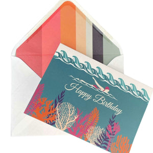 Deep Blue Sea Wild Swimming Birthday Card with Lined Envelope - Mustard and Gray Ltd