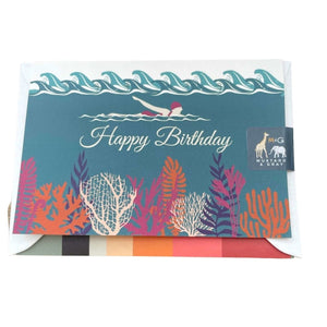 Deep Blue Sea Wild Swimming Birthday Card with Lined Envelope - Mustard and Gray Ltd