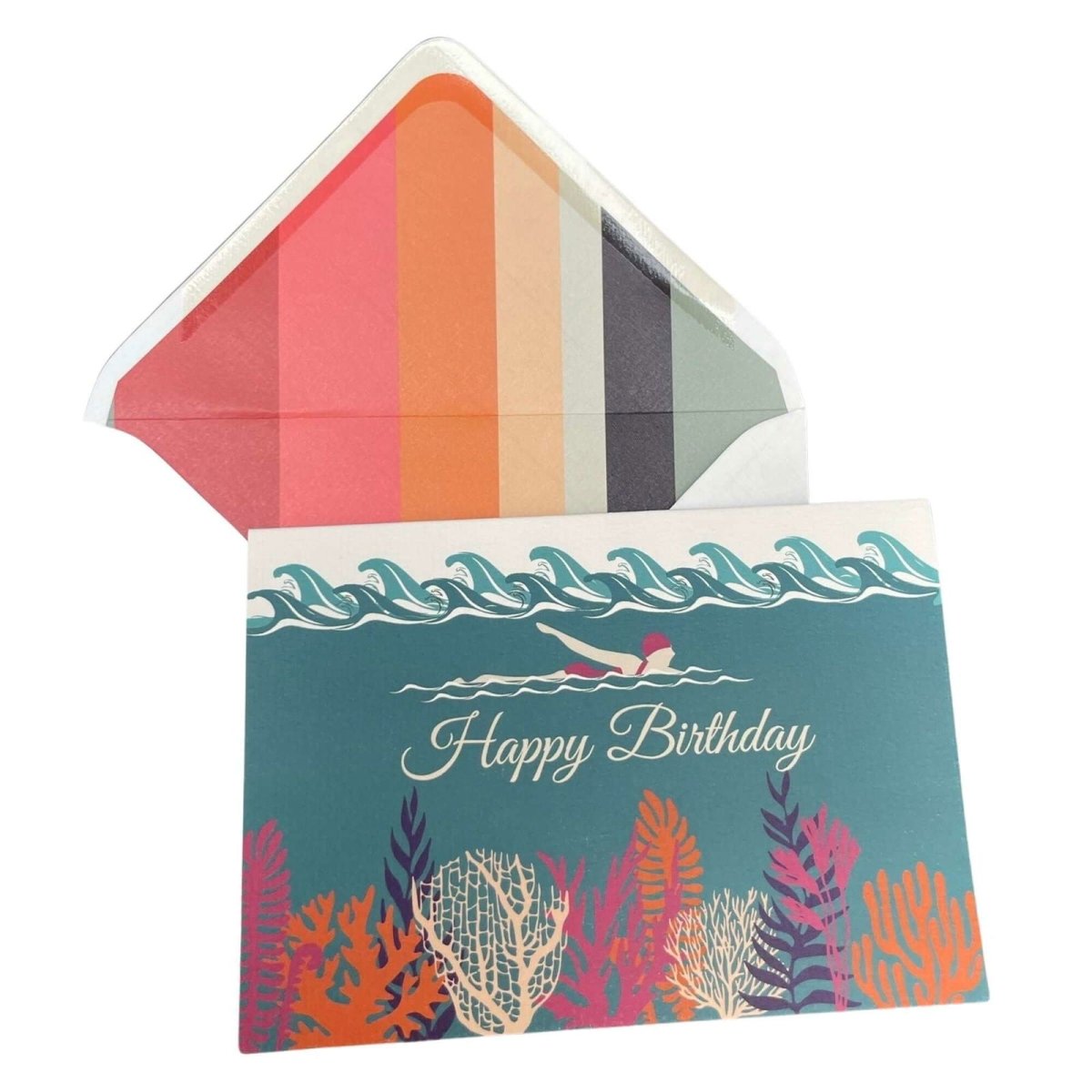 Deep Blue Sea Wild Swimming Birthday Card with Lined Envelope - Mustard and Gray Ltd