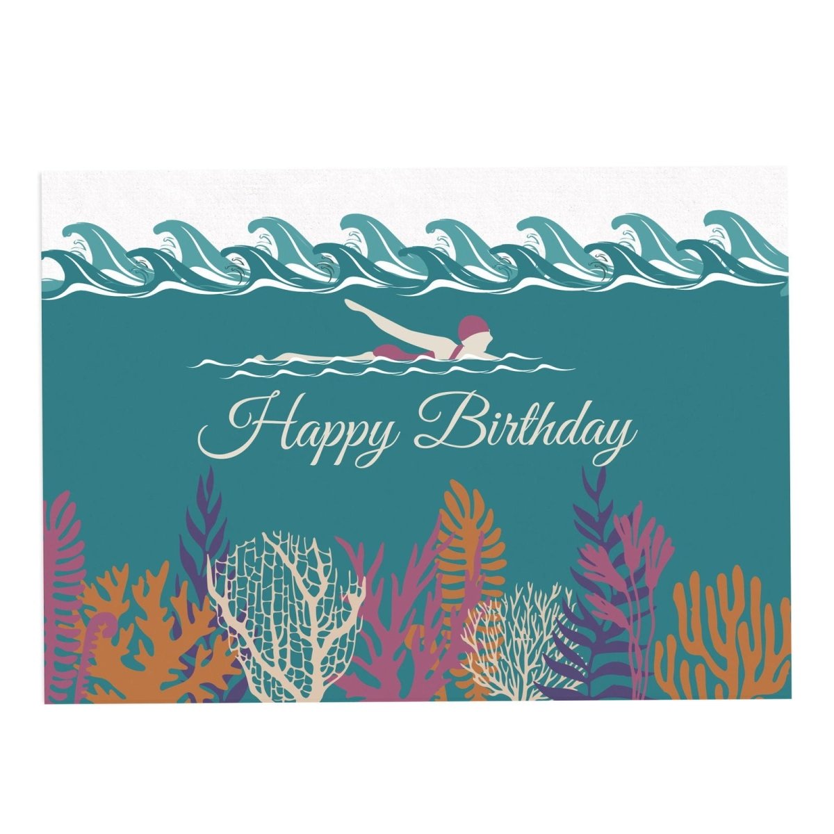 Deep Blue Sea Wild Swimming Happy Birthday Card - Mustard and Gray Ltd