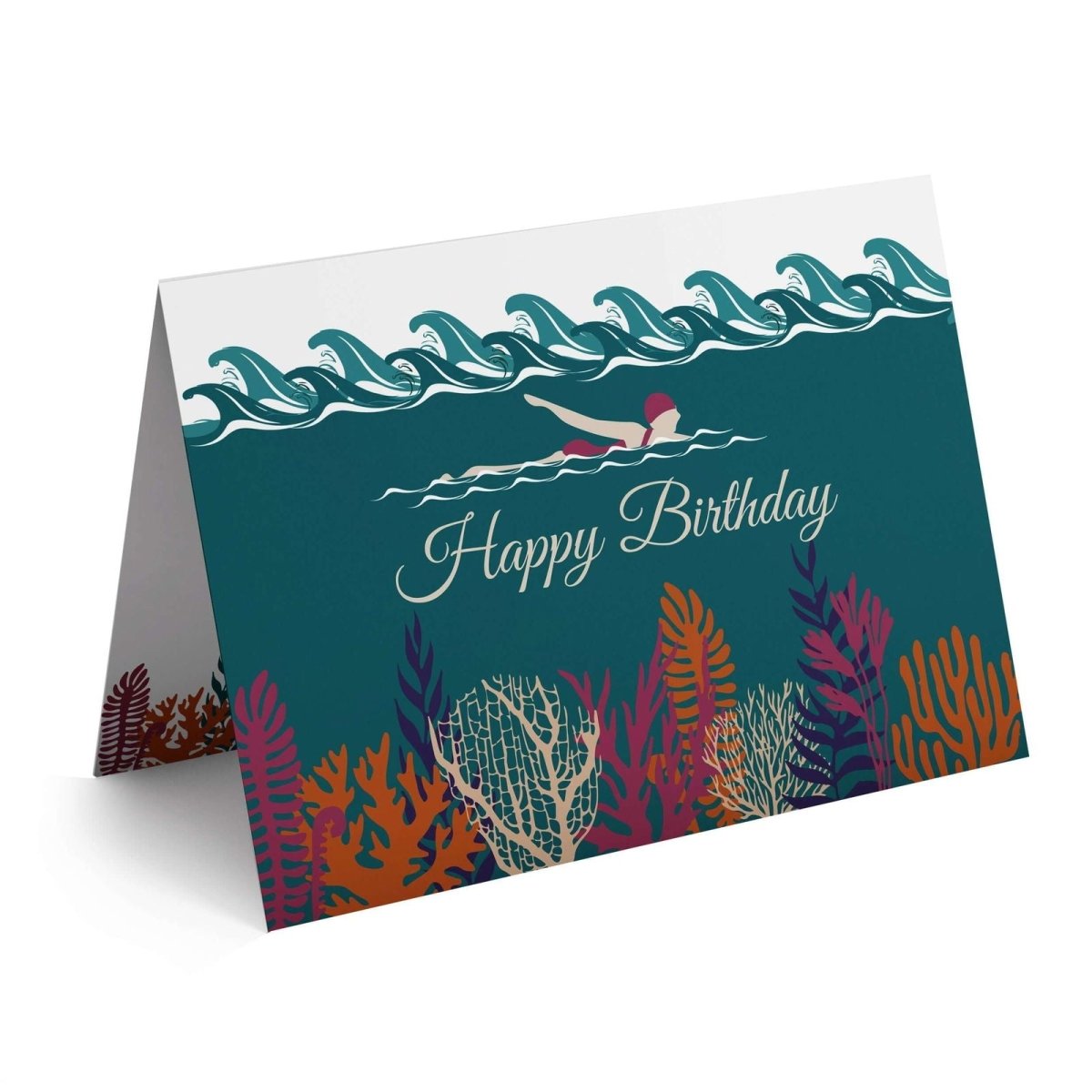 Deep Blue Sea Wild Swimming Happy Birthday Card - Mustard and Gray Ltd