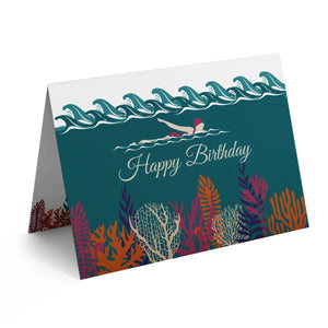 Deep Blue Sea Wild Swimming Happy Birthday Card - Mustard and Gray Ltd