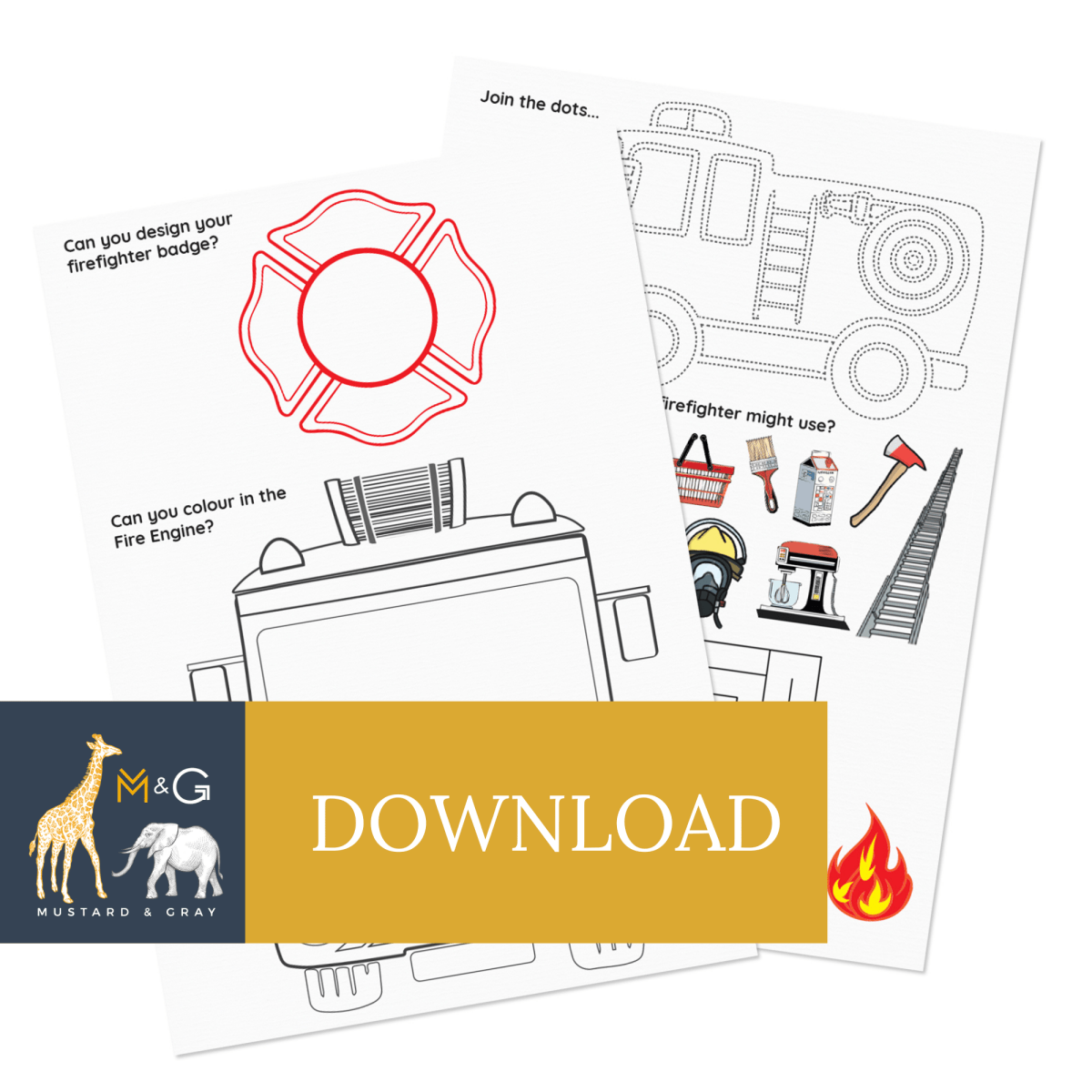 Fire Engine Activity Sheet Download - Mustard and Gray Ltd