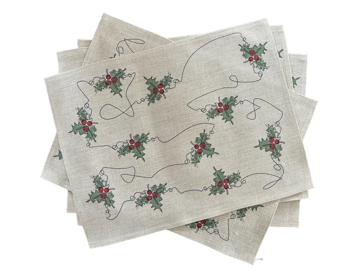 Ink and Hue Holly Placemats (Set of Four) - Mustard and Gray Ltd