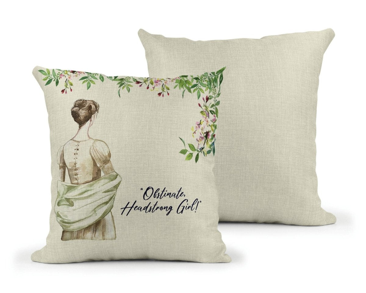 Jane Austen "Obstinate, Headstrong Girl!" Cushion - Mustard and Gray Ltd