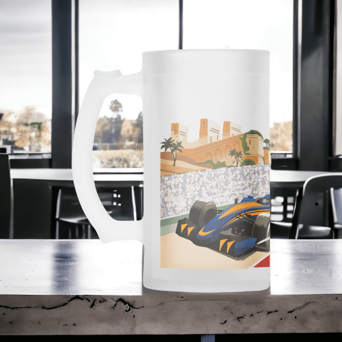 Motor Racing Frosted Beer Stein - Mustard and Gray Ltd