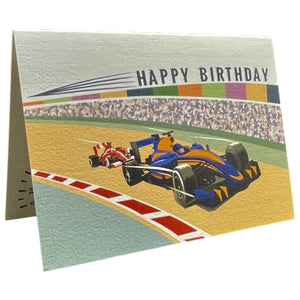 "Speed Dial" Racing Car Birthday Card - Mustard and Gray Ltd