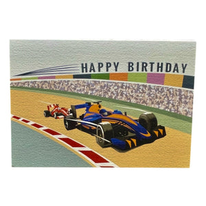 "Speed Dial" Racing Car Birthday Card - Mustard and Gray Ltd