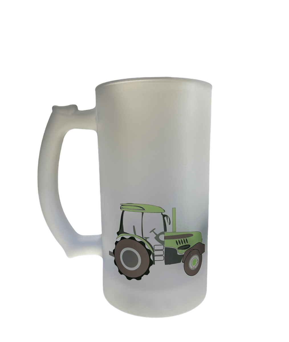 Weekday Wheels Tractor Frosted Beer Stein - Mustard and Gray Ltd