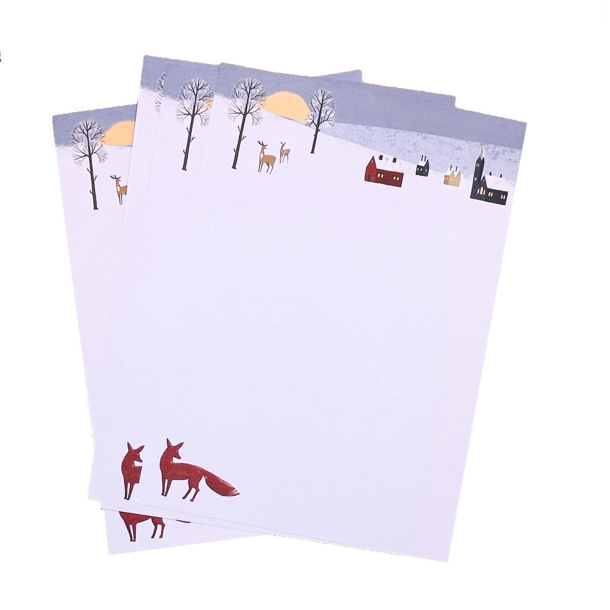 Winter Fox Letter Paper - Wove A5 Writing Paper - Mustard and Gray Ltd