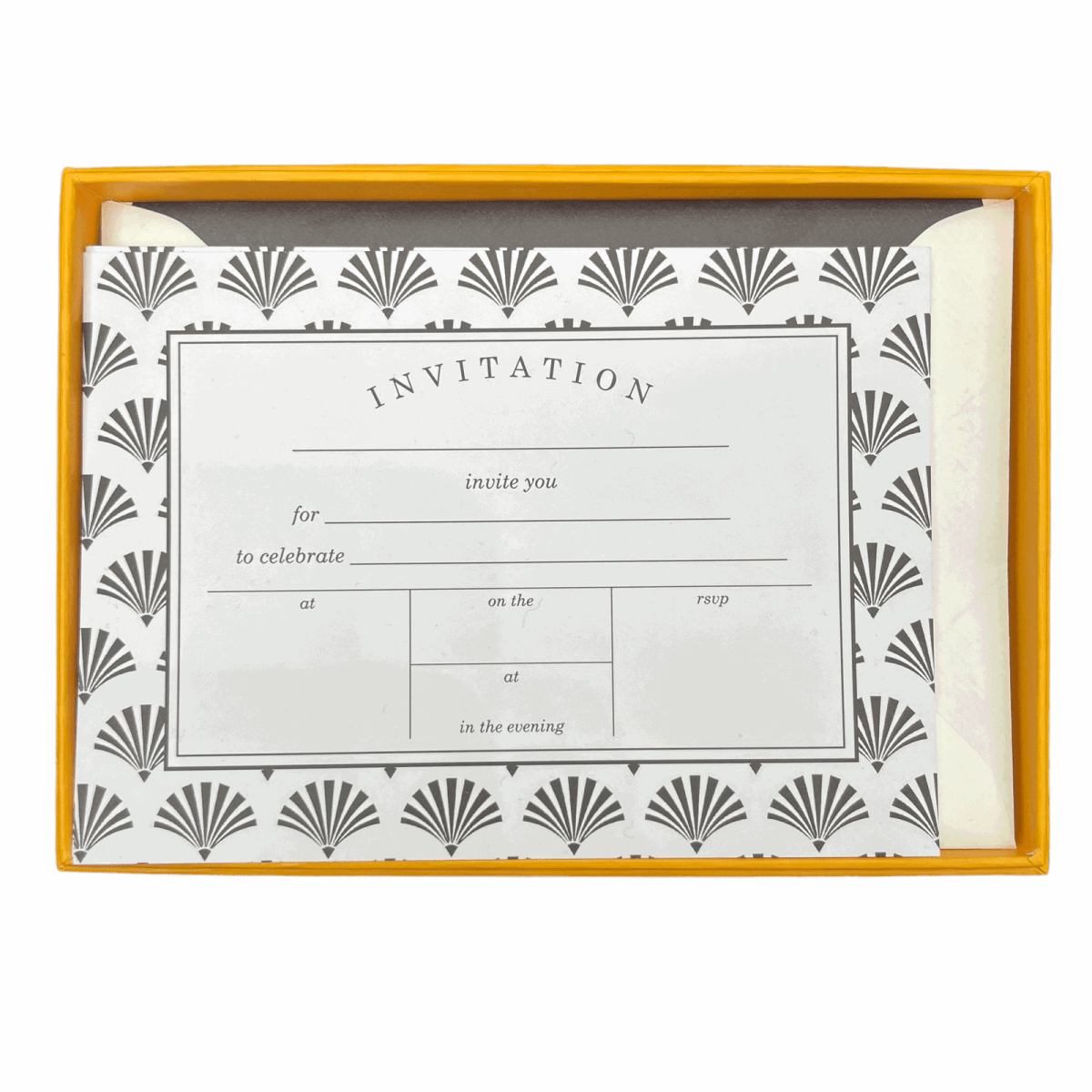 Art Deco Invitation Cards with Lined Envelopes - Mustard and Gray Ltd