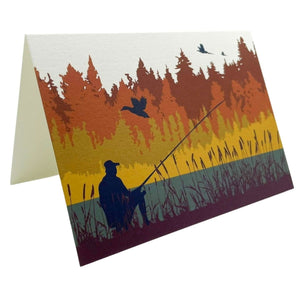 Autumn Coarse Fishing Greetings Card with Lined Envelope - Mustard and Gray Ltd