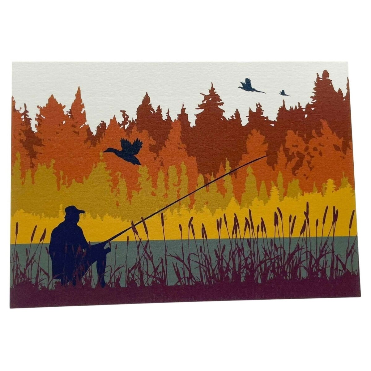 Autumn Coarse Fishing Greetings Card with Lined Envelope - Mustard and Gray Ltd