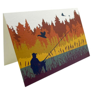 Autumn Coarse Fishing Greetings Card with Lined Envelope - Mustard and Gray Ltd