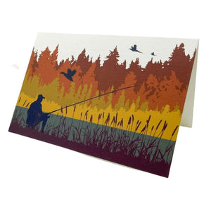 Autumn Coarse Fishing Greetings Card with Lined Envelope - Mustard and Gray Ltd