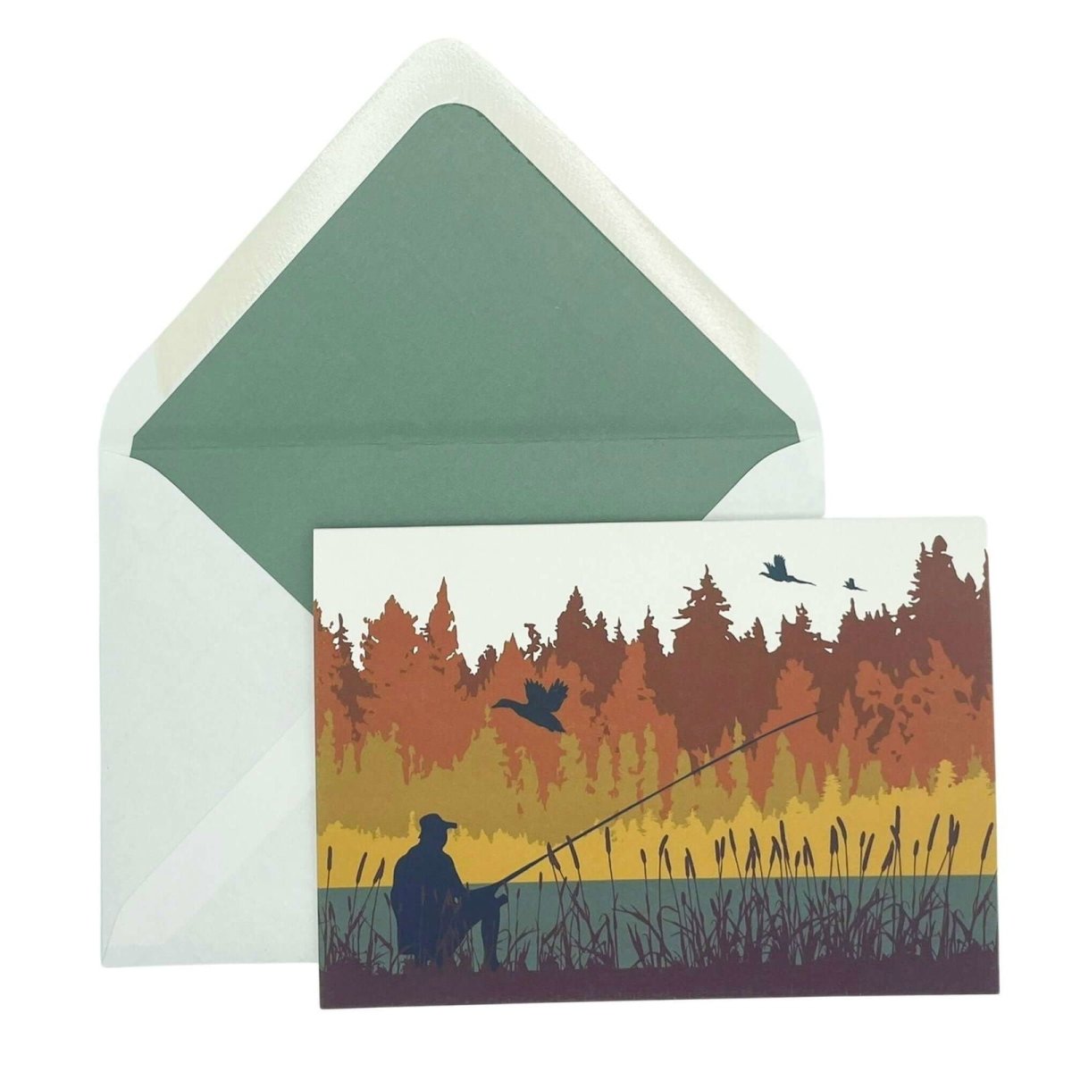 Autumn Coarse Fishing Greetings Card with Lined Envelope - Mustard and Gray Ltd