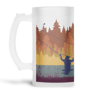 Autumn Fly Fishing Frosted Beer Stein - Mustard and Gray Ltd