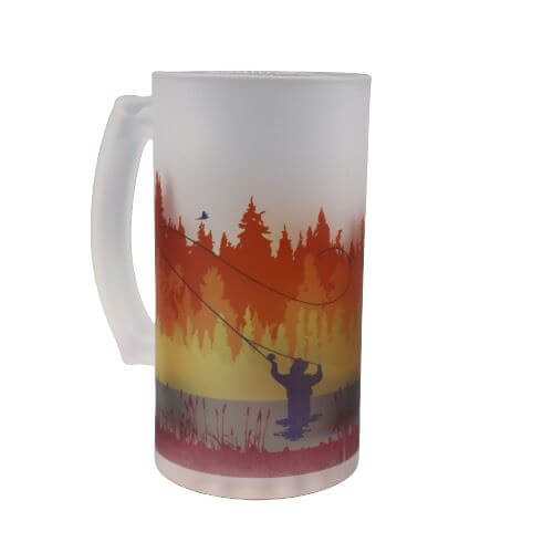 Autumn Fly Fishing Frosted Beer Stein - Mustard and Gray Ltd