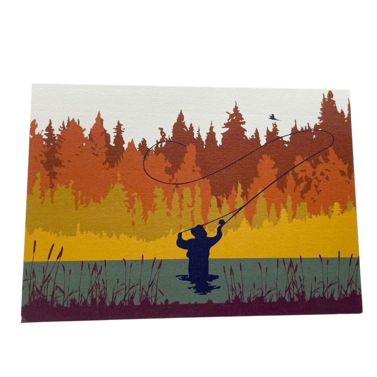 Autumn Fly Fishing Greetings Card with Lined Envelope - Mustard and Gray Ltd