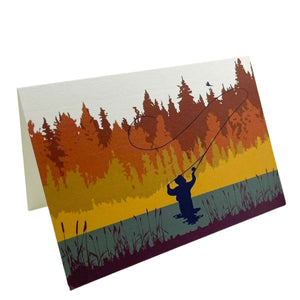 Autumn Fly Fishing Greetings Card with Lined Envelope - Mustard and Gray Ltd