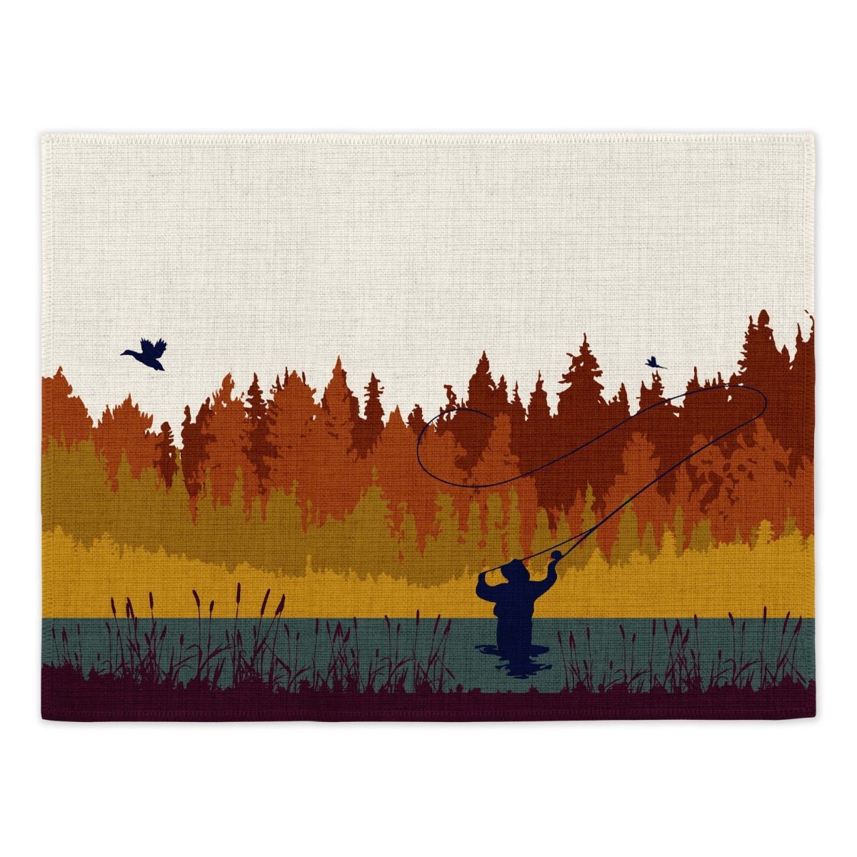 Autumn Fly Fishing Placemats (Set of Four) - Mustard and Gray Ltd