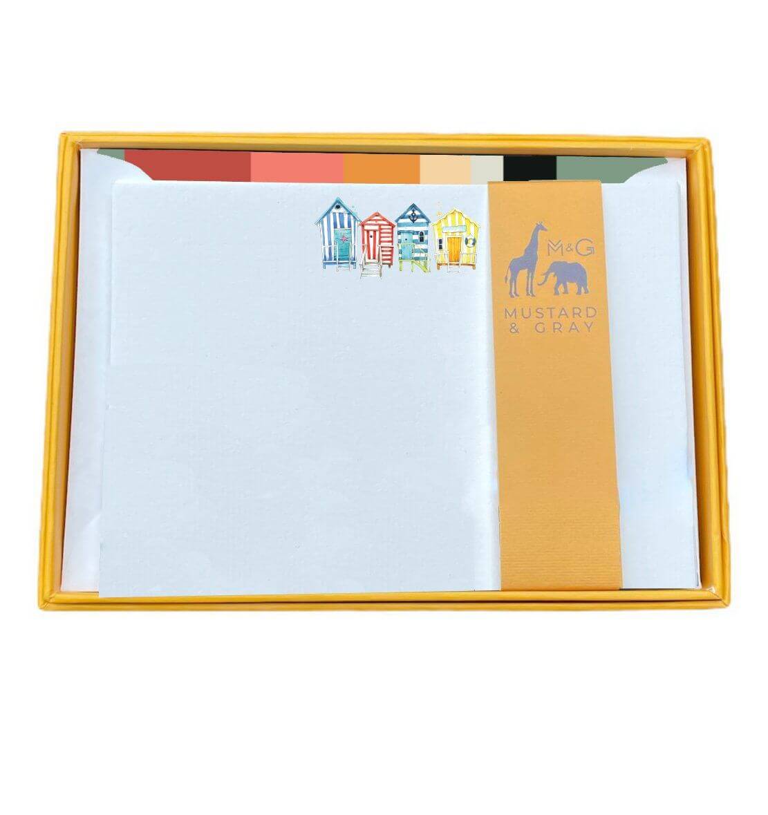 Beach Hut Notecard Set with Lined Envelopes - Mustard and Gray Ltd