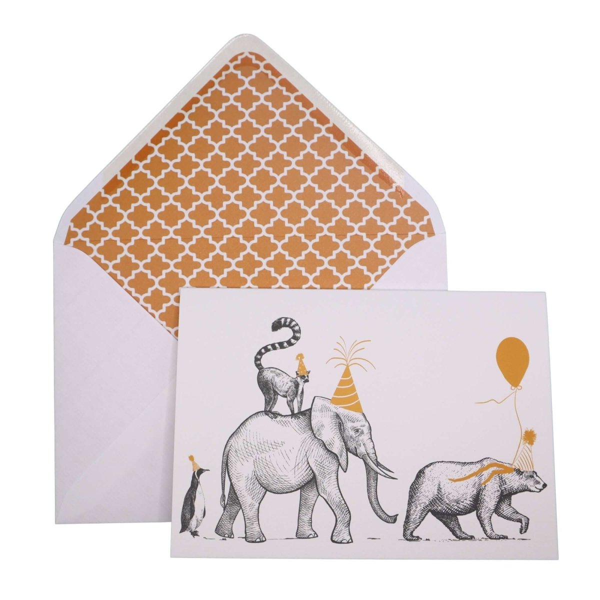 Birthday Parade "The Bear, the Elephant and the Penguin" Birthday Card - Mustard and Gray Ltd