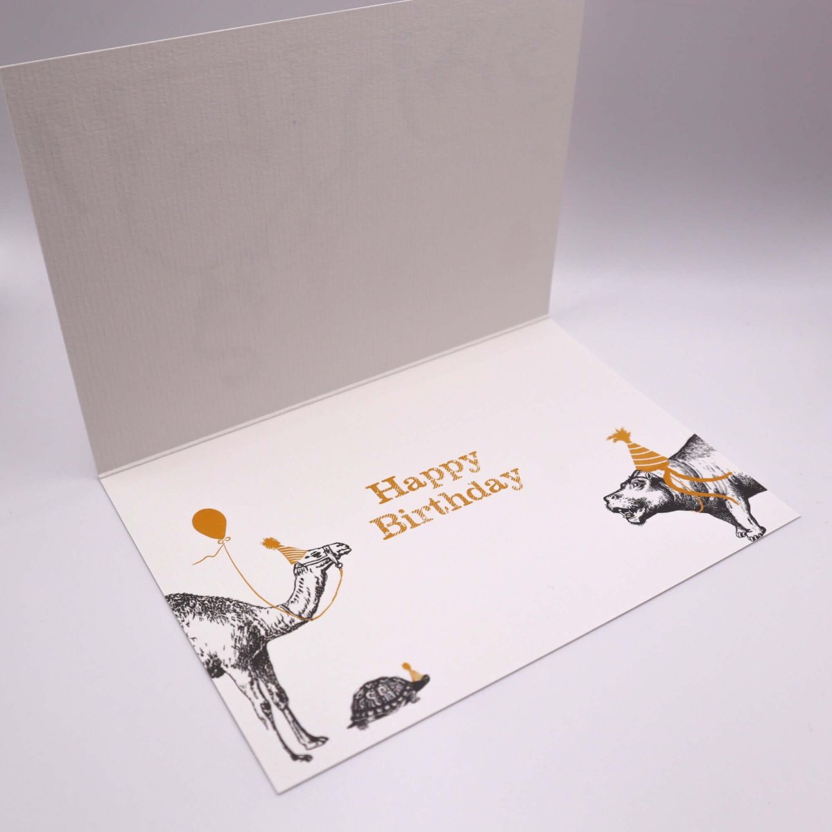 Birthday Parade "The Bear, the Elephant and the Penguin" Birthday Card - Mustard and Gray Ltd