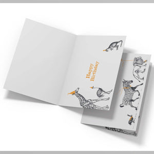 Birthday Parade "The Lion, the Zebra and the Hare" Birthday Card - Mustard and Gray Ltd