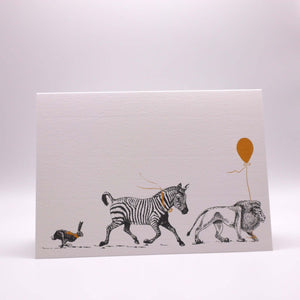 Birthday Parade "The Lion, the Zebra and the Hare" Birthday Card - Mustard and Gray Ltd