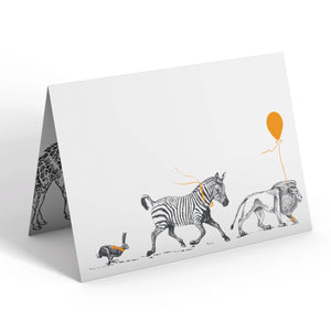 Birthday Parade "The Lion, the Zebra and the Hare" Birthday Card - Mustard and Gray Ltd