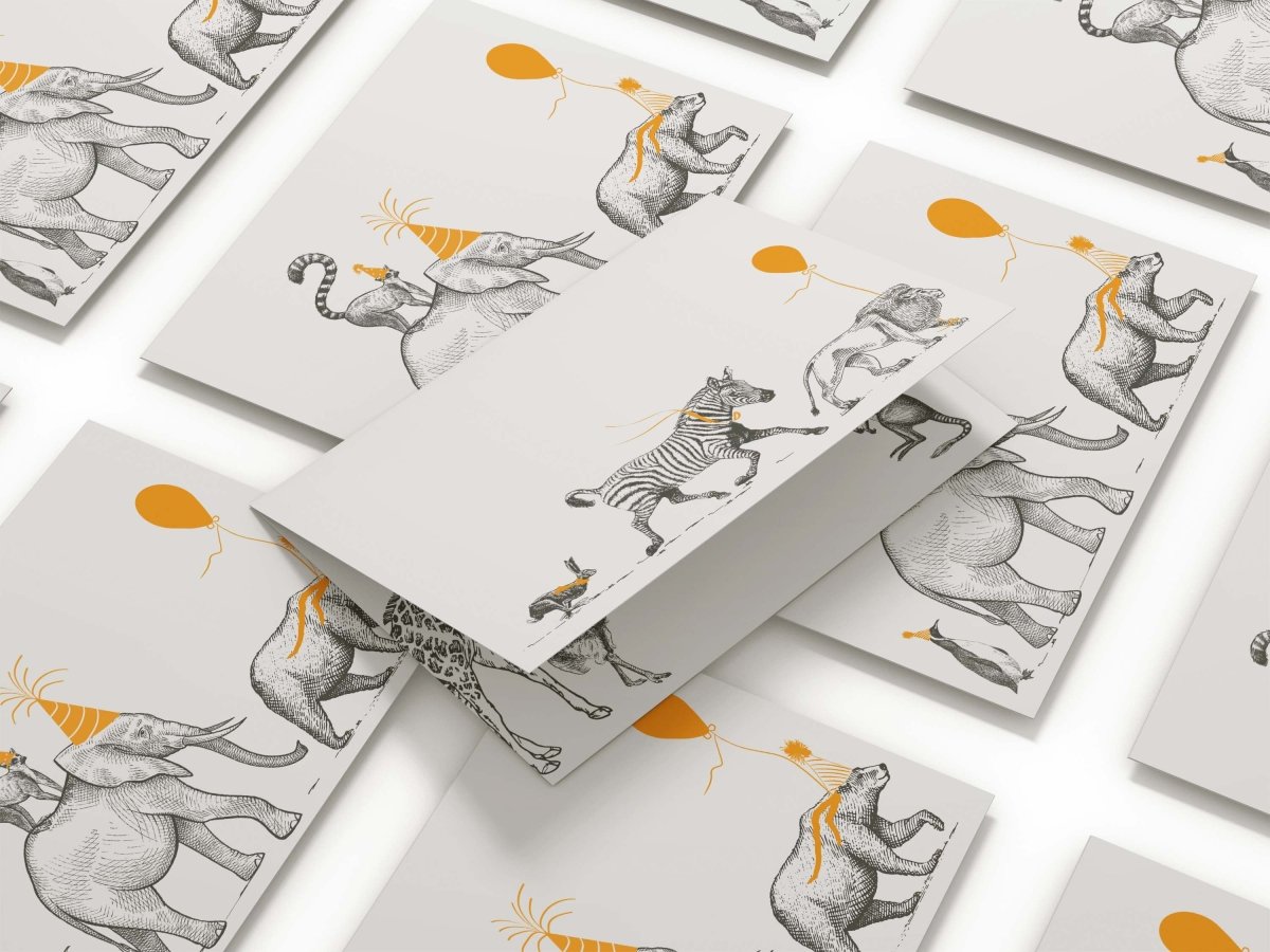 Birthday Parade "The Lion, the Zebra and the Hare" Birthday Card - Mustard and Gray Ltd