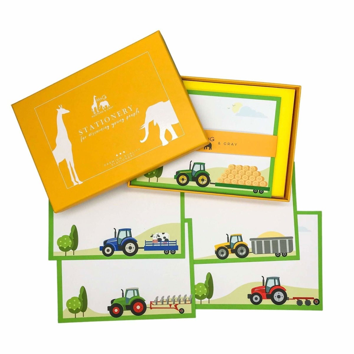 Bramble Hill Farm Tractors Notecard Set - Mustard and Gray Ltd