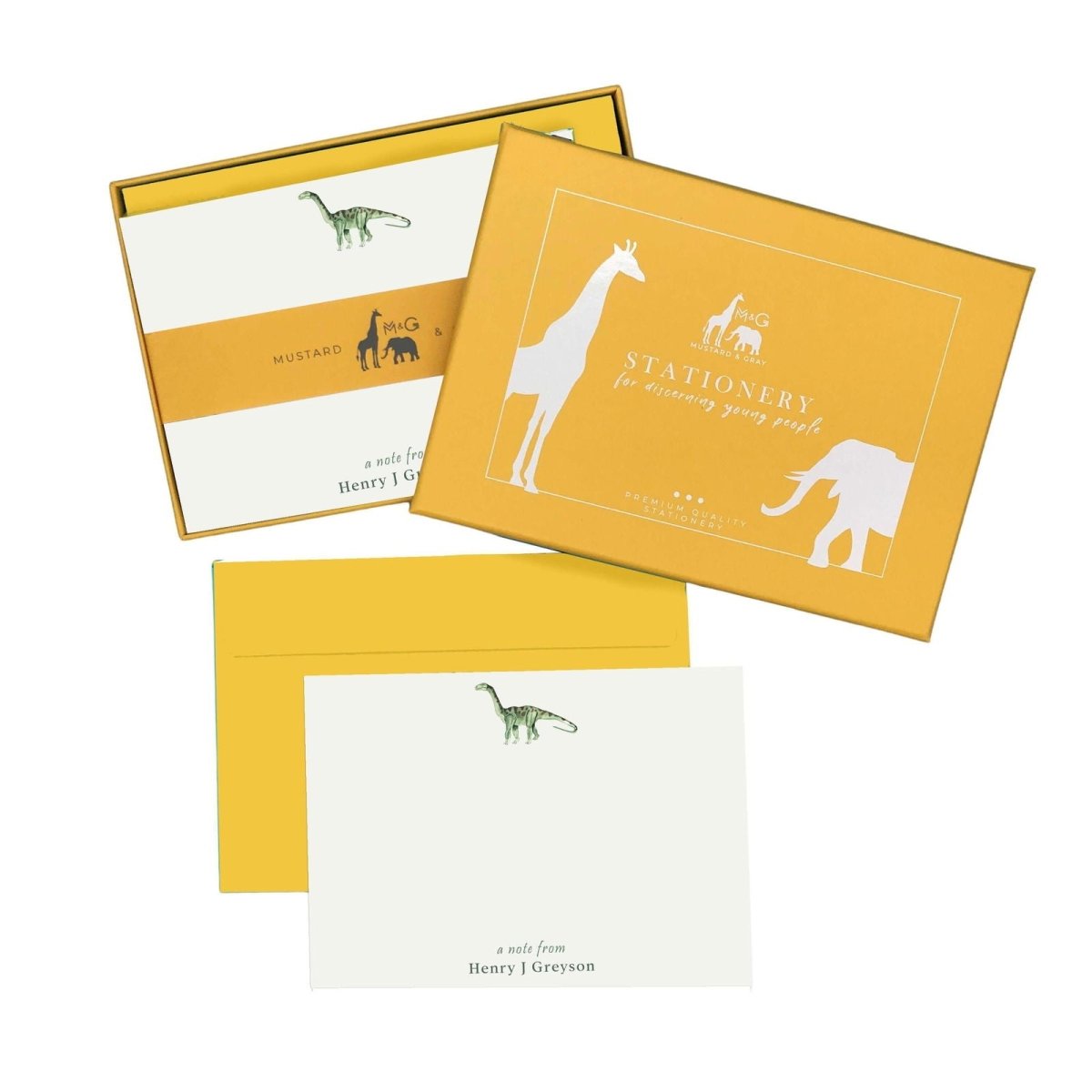 Dinosaur Personalised Notecards - Mustard and Gray Ltd