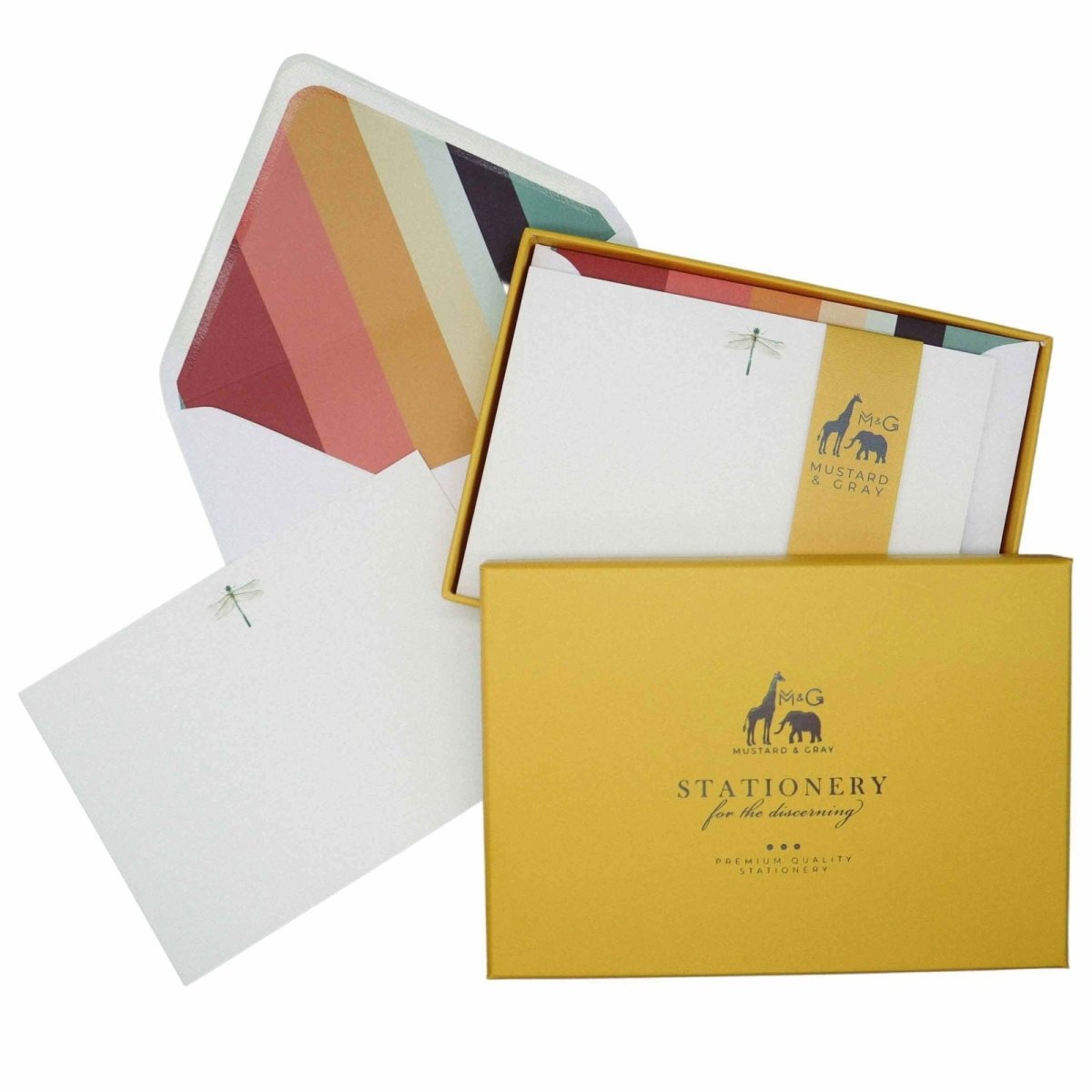 Dragon Fly Notecard Set with Lined Envelopes - Mustard and Gray Ltd