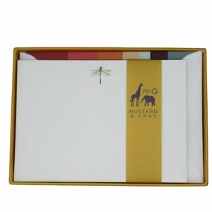 Dragon Fly Notecard Set with Lined Envelopes - Mustard and Gray Ltd