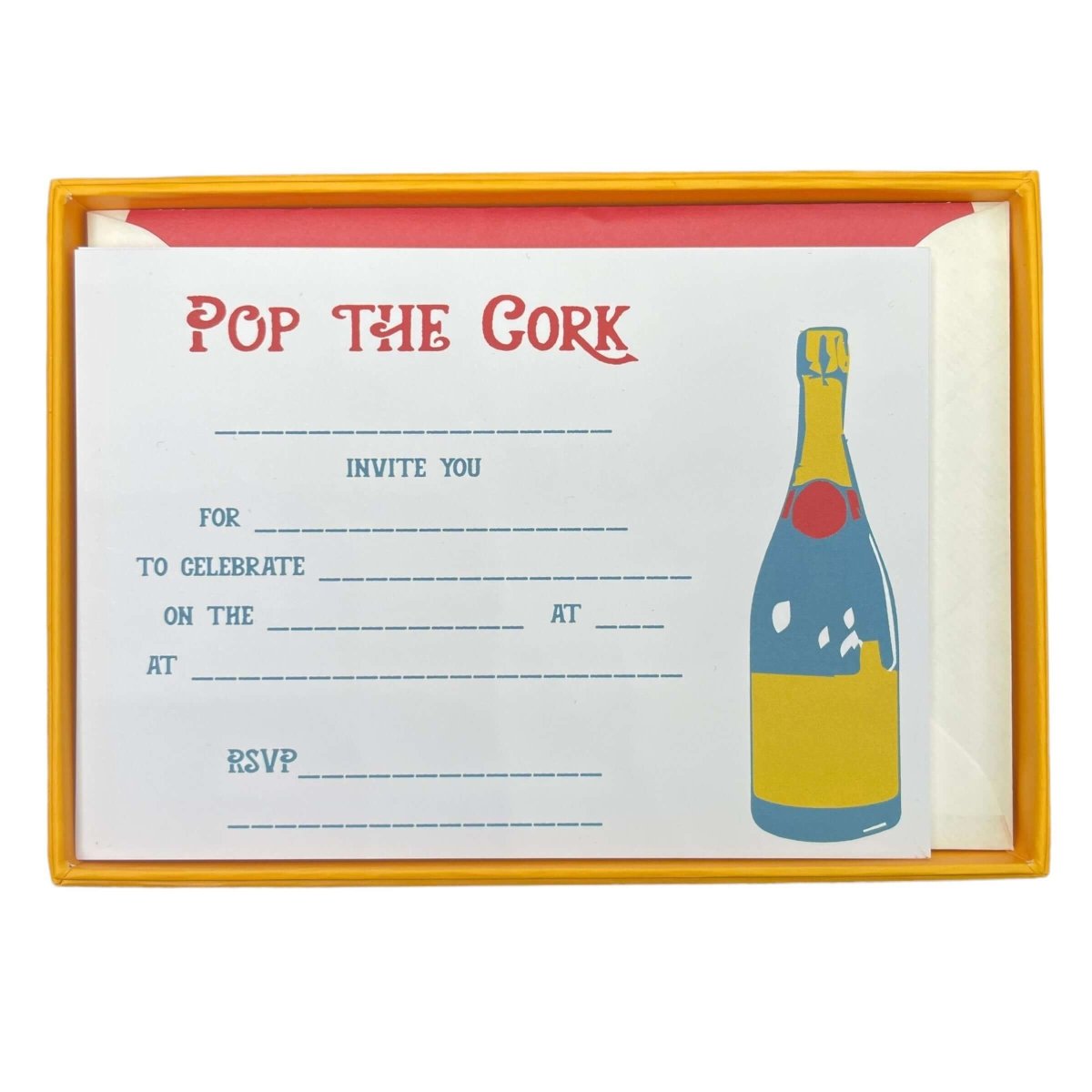 Epoch "Pop The Cork" Invitation Cards with Lined Envelopes - Mustard and Gray Ltd