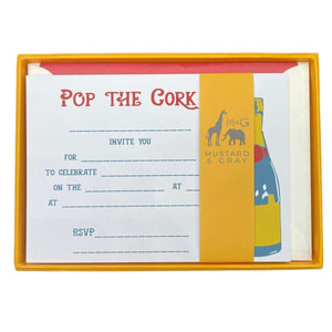 Epoch "Pop The Cork" Invitation Cards with Lined Envelopes - Mustard and Gray Ltd