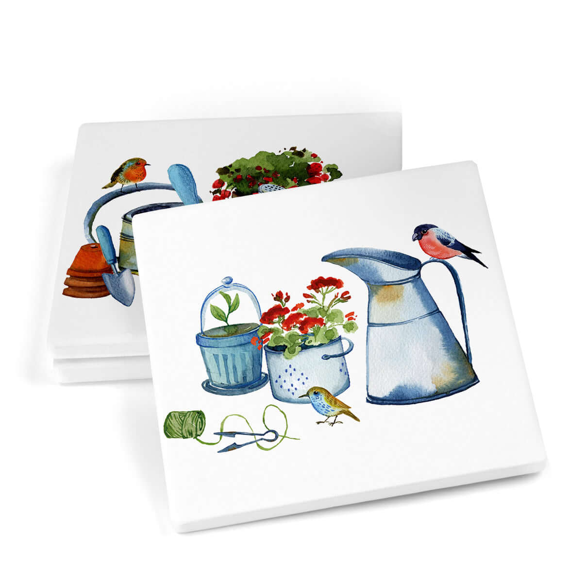 Gardener's Friends Ceramic Coasters - Mustard and Gray Ltd