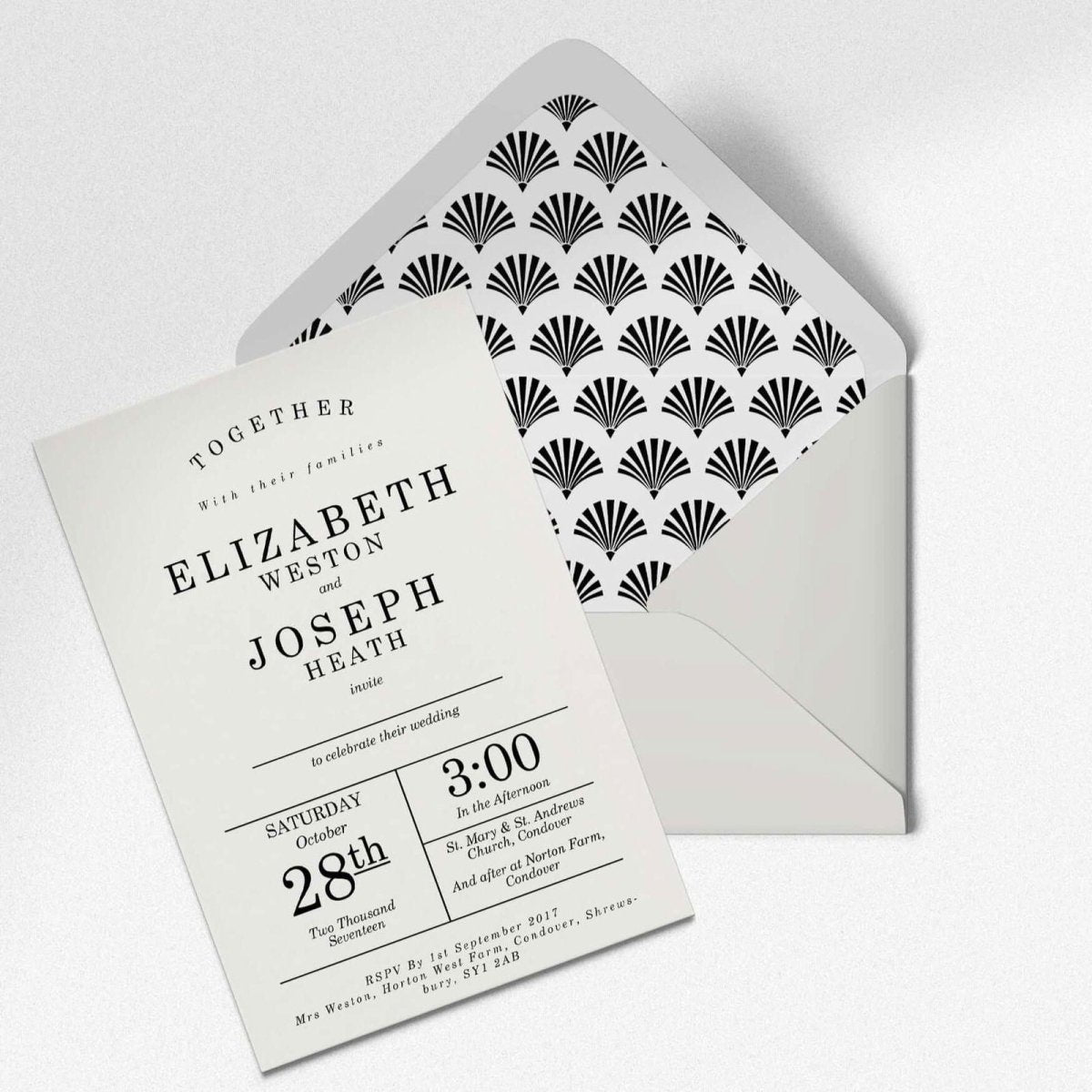 Gatsby Grand Wedding Invitations - Mustard and Gray Ltd