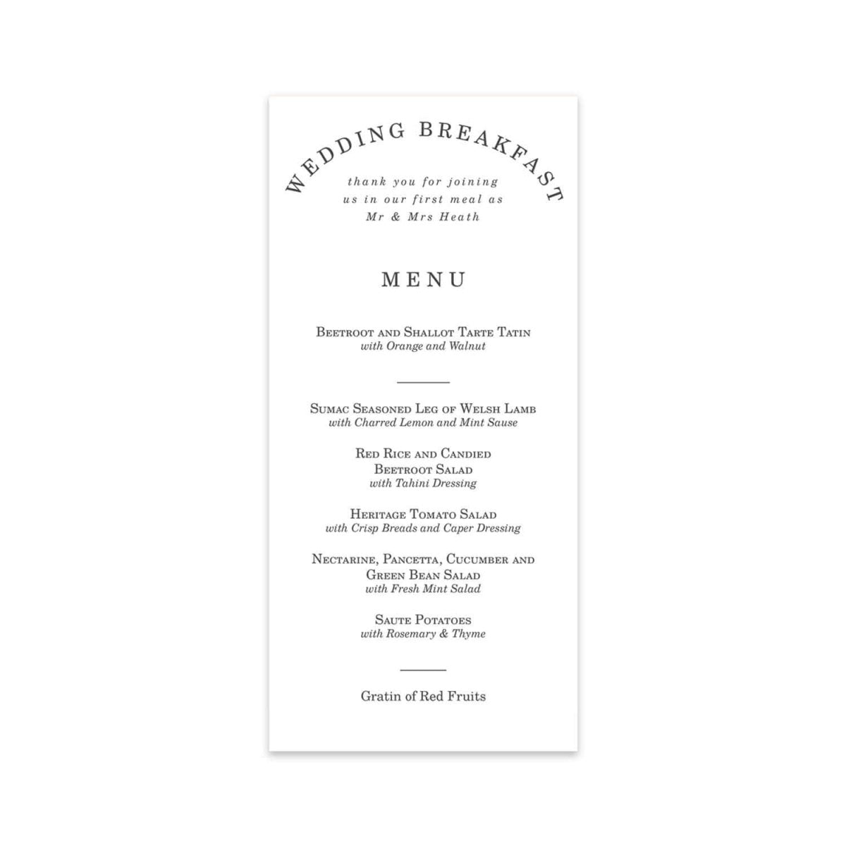 Great Gatsby Menu Card - Mustard and Gray Ltd